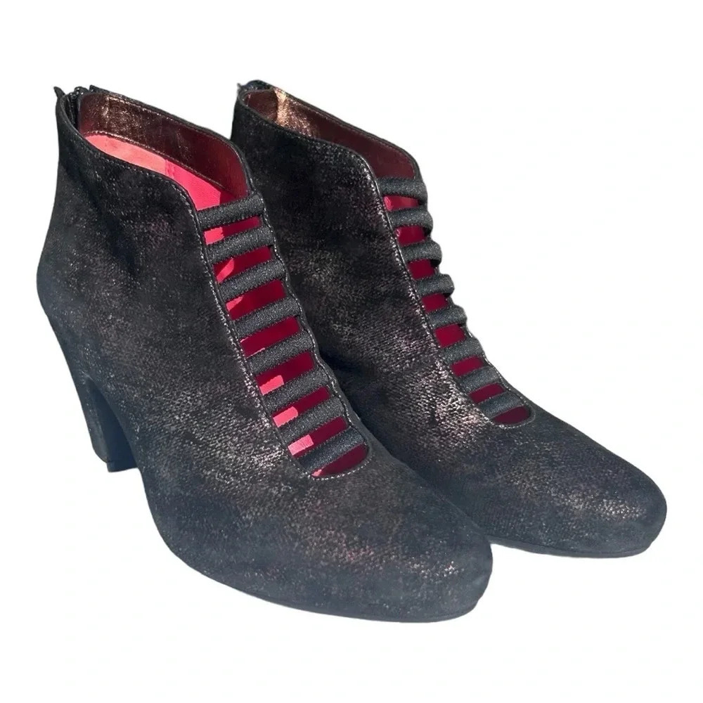 Pas De Rouge Metallic Black Iridescent Ankle Bootie Steampunk Women’s Size 5